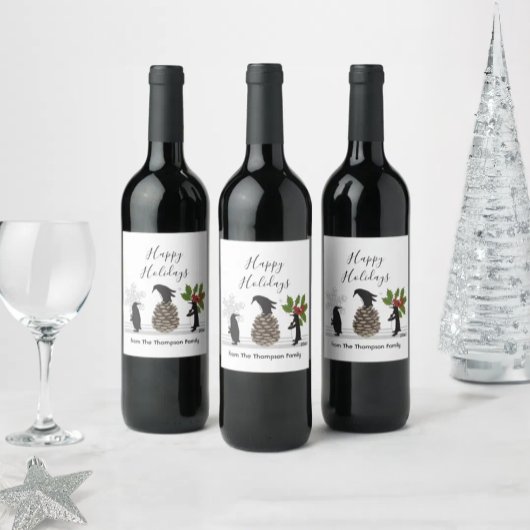 Prettig kerstfeest Grappige Pinguïn Kerstmis Wijn Etiket