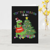 Prettig kerstfeest Grappige Stoute Dinosaur Kaart (Gele Bloem)
