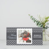 Prettig kerstfeest Grijze Chevron Foto Kerstkaart (Staand voorkant)