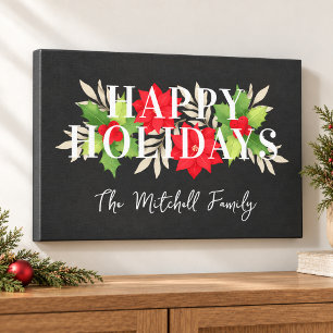 Prettig kerstfeest, grijze hulstfamilienaam Kerstm Canvas Afdruk