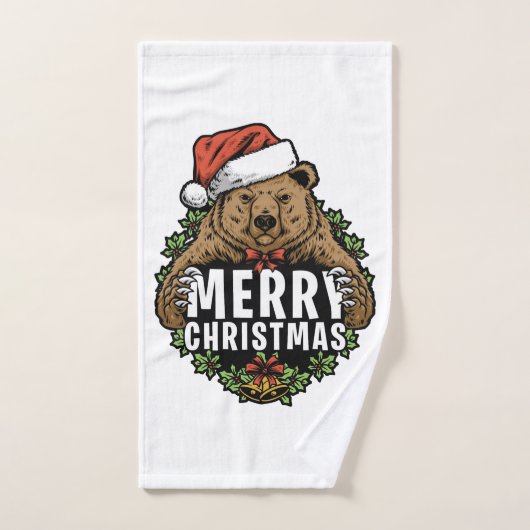 Prettig kerstfeest Grizzlybeer Bad Handdoek (Handdoek)