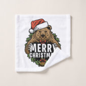 Prettig kerstfeest Grizzlybeer Bad Handdoek (Wasdoekje)