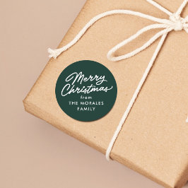 Prettig kerstfeest groen casual script vakantie ca ronde sticker