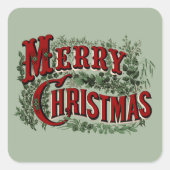 Prettig kerstfeest - Groen en Rood Vierkante Sticker (Voorkant)