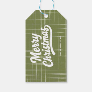 Prettig kerstfeest Groen en Wit Linnen Stijl Cadeaulabel