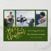 Prettig kerstfeest Groen Gepersonaliseerd Foto Gou Folie Feestdagenkaart (Voorkant)