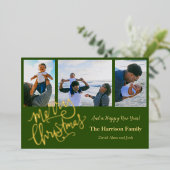 Prettig kerstfeest Groen Gepersonaliseerd Foto Gou Folie Feestdagenkaart (Staand Voorkant)