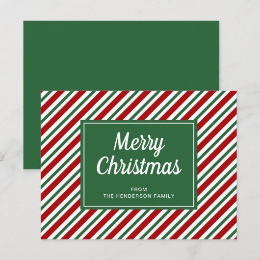 Prettig kerstfeest groen gestreept patroon briefkaart (Voorkant / Achterkant)