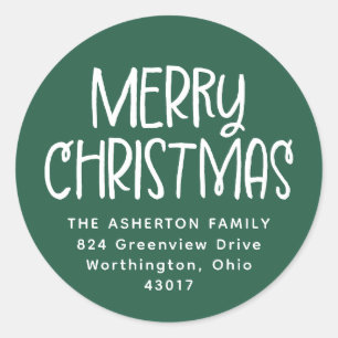 Prettig kerstfeest groen wit vakantie retouradres ronde sticker