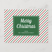 Prettig kerstfeest groen witte strepen briefkaart (Voorkant)