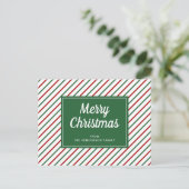 Prettig kerstfeest groen witte strepen briefkaart (Staand voorkant)