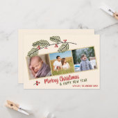 Prettig kerstfeest|Groenblijvende takken en rode b Kaart (Voorkant / Achterkant in situ)