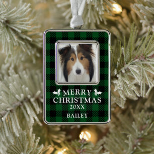 Prettig kerstfeest groene Buffalo geruite hond fot Verzilverd Omlijst Ornament
