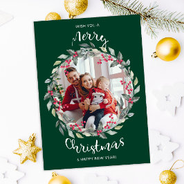 Prettig kerstfeest groene familiefoto Kerstkaart