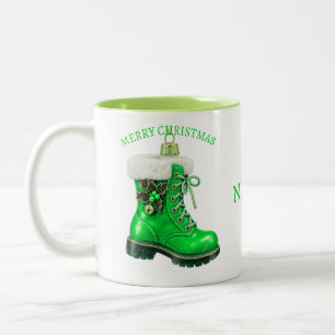 Prettig kerstfeest Groene Festive Laars Tweekleurige Koffiemok