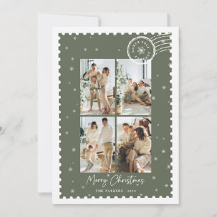 Prettig kerstfeest groene fotocollage stempel feestdagenkaart