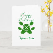 Prettig kerstfeest groene hond huisdier poot snoep kaart (Gele Bloem)