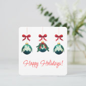 Prettig Kerstfeest Groene Ornament Trio Feestdagenkaart (Staand voorkant)