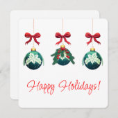 Prettig Kerstfeest Groene Ornament Trio Feestdagenkaart (Voorkant / Achterkant)