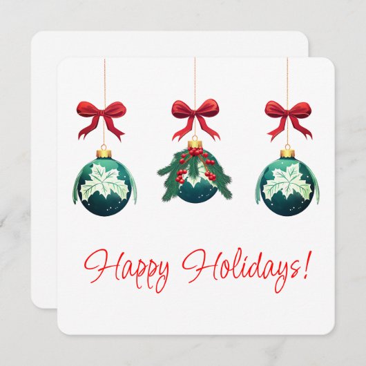 Prettig Kerstfeest Groene Ornament Trio Feestdagenkaart (Voorkant / Achterkant)