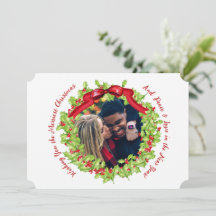 Prettig kerstfeest groene & rode hulst foto krans