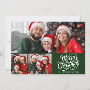 Prettig kerstfeest groene script familie foto feestdagenkaart