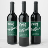 Prettig Kerstfeest, Groene Witte Script, Naam Set Wijn Etiket (Flessen)
