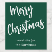 Prettig Kerstfeest, Groene Witte Script, Naam Set Wijn Etiket (Enkel label)