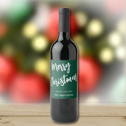 Prettig Kerstfeest, Groene Witte Script, Naam Set Wijn Etiket