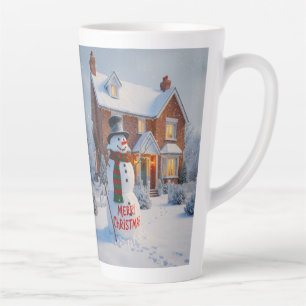 PRETTIG KERSTFEEST GROOTE SNEEUWMAN WINTERLANDSCHA LATTE MOK