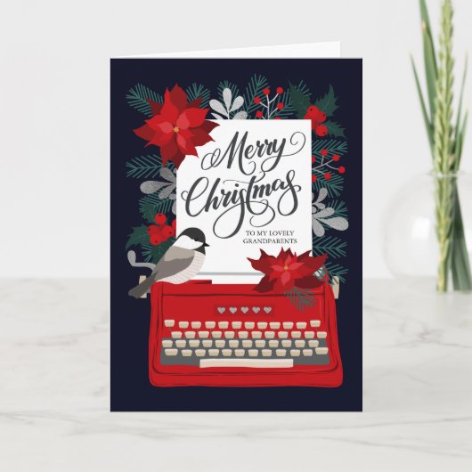 Prettig kerstfeest Grootouders | Antieke typemachi Kaart (Voorkant)