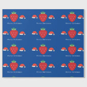 Prettig kerstfeest grote rode aardbei en kerstmann cadeaupapier (Vlak)