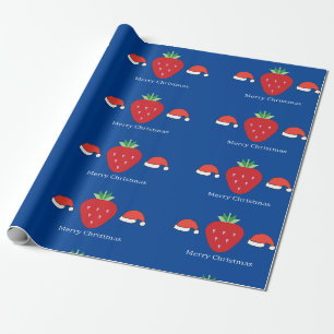 Prettig kerstfeest grote rode aardbei en kerstmann cadeaupapier