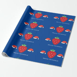 Prettig kerstfeest grote rode aardbei en kerstmann cadeaupapier