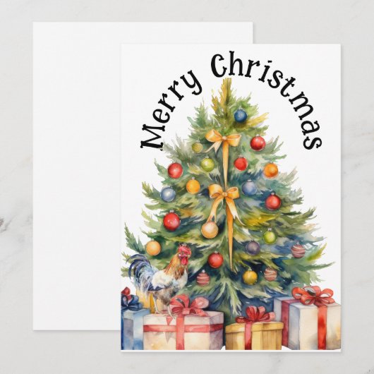 Prettig kerstfeest Haan met kerstboom Feestdagenkaart (Voorkant / Achterkant)