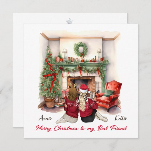 Prettig kerstfeest Handgemaakt Beste vriendin Kers Kaart (Voorkant / Achterkant)