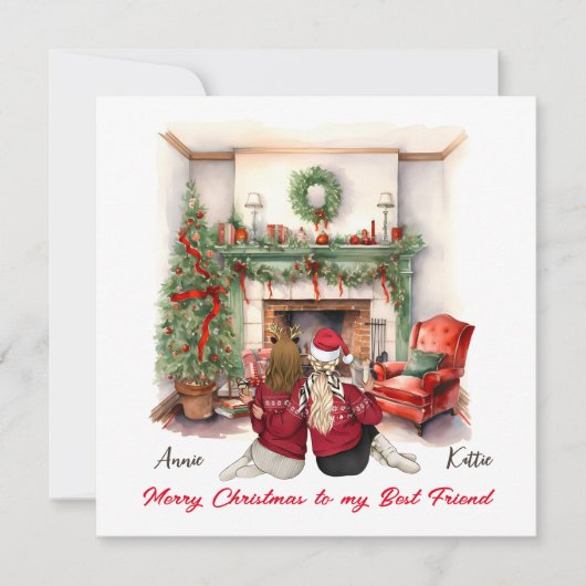 Prettig kerstfeest Handgemaakt Beste vriendin Kers Kaart (Voorkant)