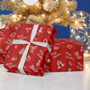 Prettig kerstfeest handgetekende Doodle op rode st Cadeaupapier