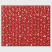 Prettig kerstfeest handgetekende Doodle op rode st Cadeaupapier (Vlak)