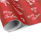 Prettig kerstfeest handgetekende Doodle op rode st Cadeaupapier (Rol Hoek)