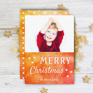 Prettig kerstfeest harten metaalachtig familie fot feestdagenkaart