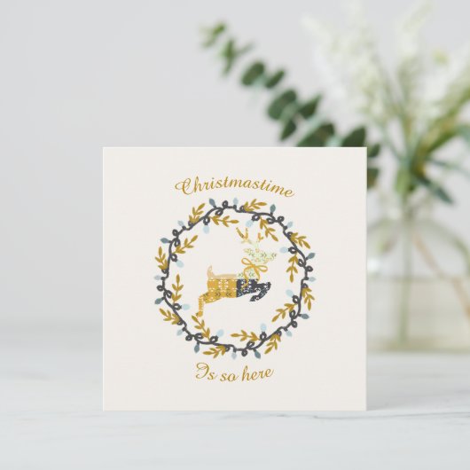 Prettig kerstfeest hert geel crèmeglatte kaart (Staand voorkant)