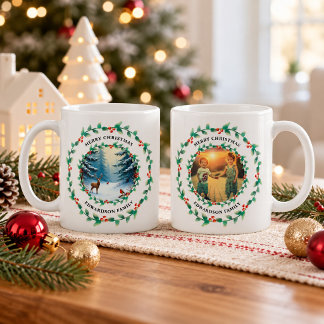 Prettig kerstfeest hert roodborstje vogel familie koffiemok