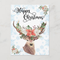 Prettig kerstfeest Hert Watercolor Woud