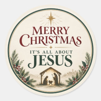 Prettig kerstfeest, het draait allemaal om Jezus E Ronde Sticker