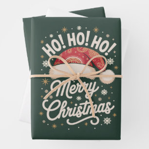 Prettig kerstfeest HoHoHo Grappige Kerstman Hoed X Inpakpapier Vel