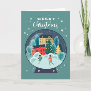 Prettig kerstfeest Holiday Skaters Sneeuwbol Feestdagen Kaart