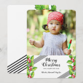 Prettig kerstfeest Holly Foto Kerstkaart Kaart (Voorkant / Achterkant)