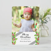 Prettig kerstfeest Holly Foto Kerstkaart Kaart (Staand voorkant)