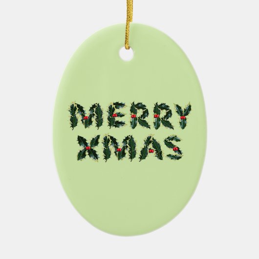 Prettig Kerstfeest Holly Keramisch Ornament (Voorkant)